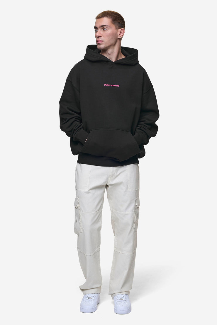Pegador Colne Logo Oversized Hoodie Washed Black Virtual Pink Zeitlich begrenztes Angebot
