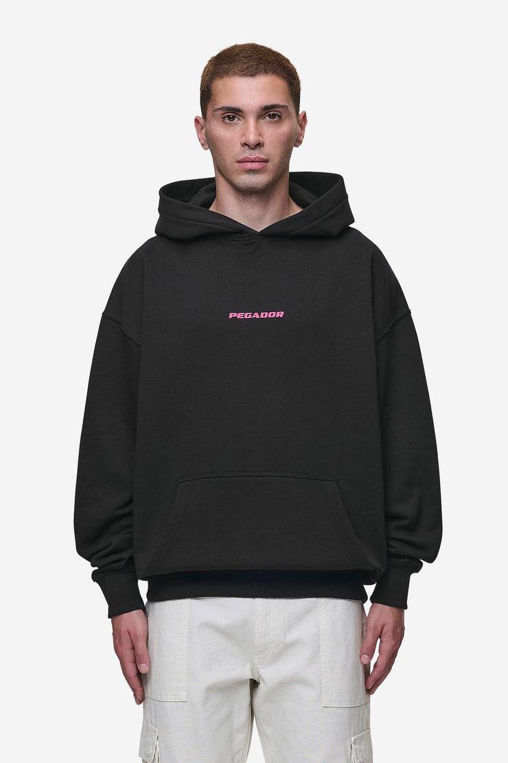 Pegador Colne Logo Oversized Hoodie Washed Black Virtual Pink Zeitlich begrenztes Angebot