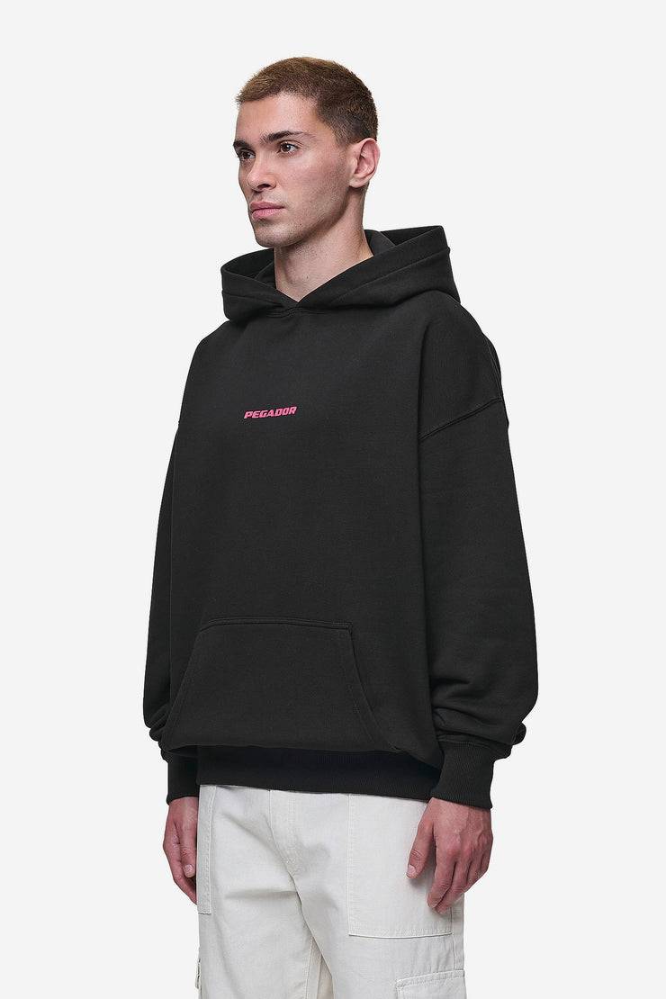 Pegador Colne Logo Oversized Hoodie Washed Black Virtual Pink Zeitlich begrenztes Angebot