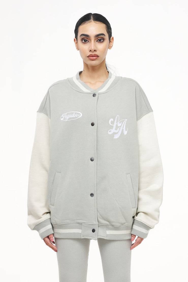 Pegador Dale Oversized Varsity Jacket Vintage Washed Quiet Gray Angels Cream Schlussverkauf