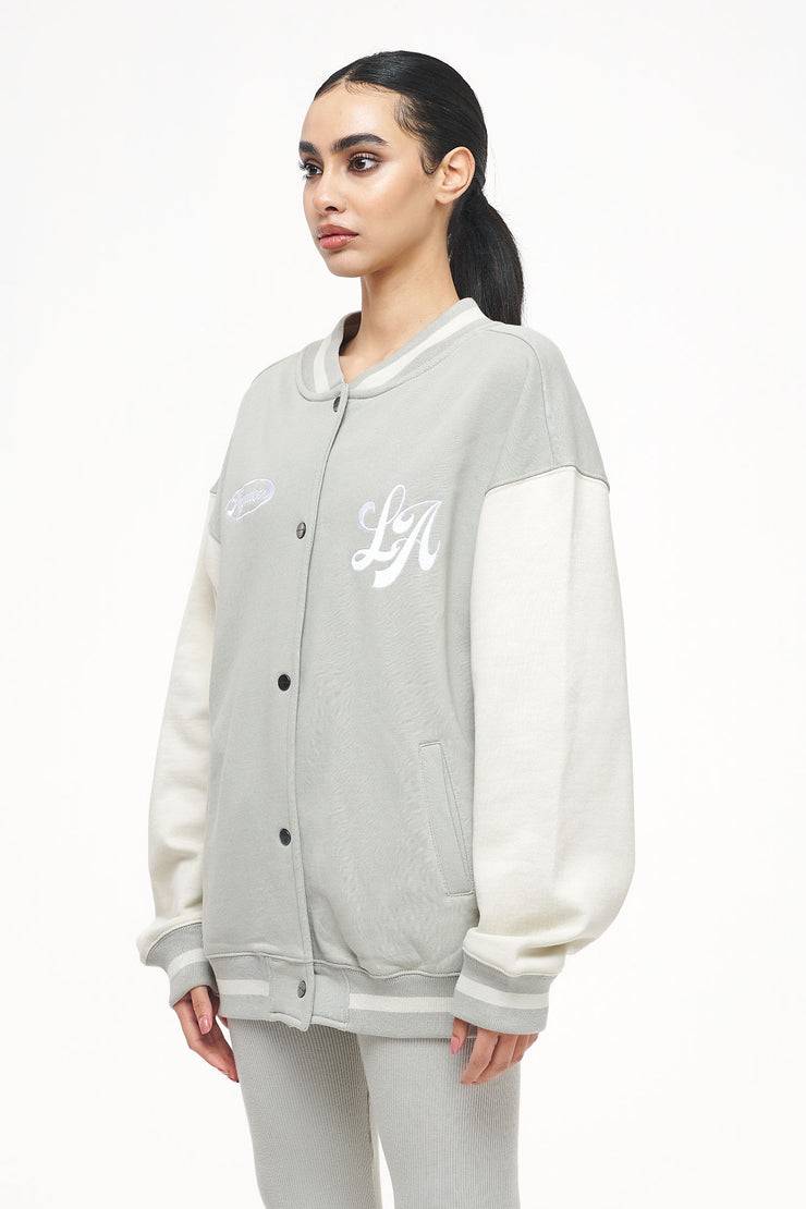 Pegador Dale Oversized Varsity Jacket Vintage Washed Quiet Gray Angels Cream Schlussverkauf