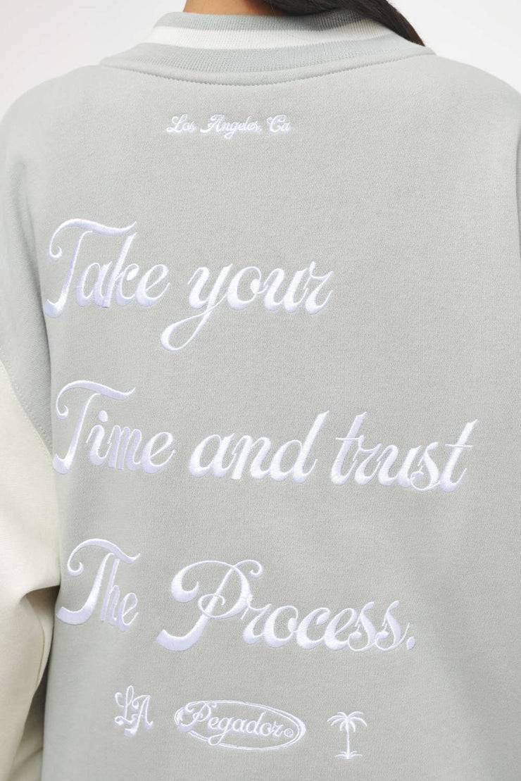 Pegador Dale Oversized Varsity Jacket Vintage Washed Quiet Gray Angels Cream Schlussverkauf