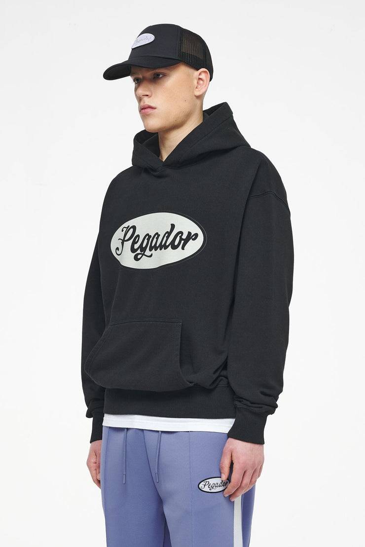 Pegador West Oversized Hoodie Vintage Washed Black Ink White Große Rabatte
