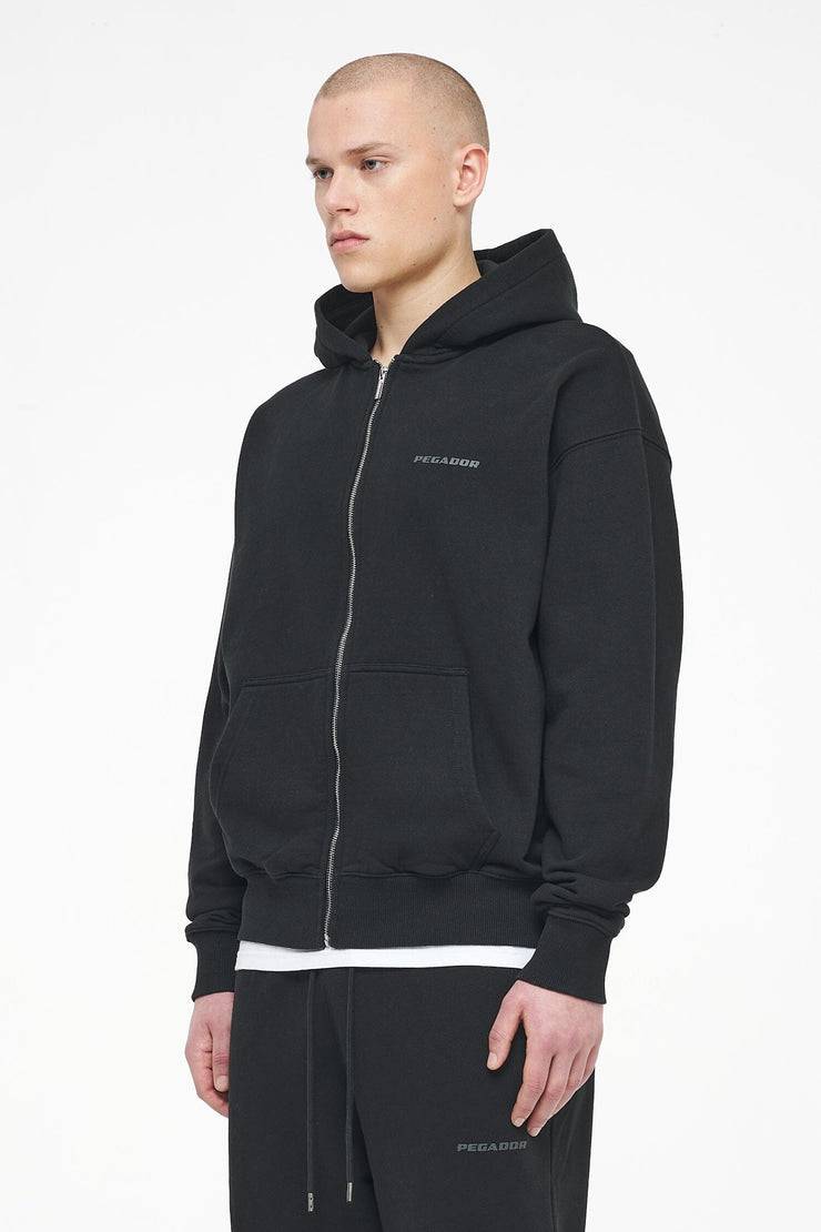 Pegador Logo Oversized Sweat Jacket Vintage Washed Black Ink Gum Super Sparpreis
