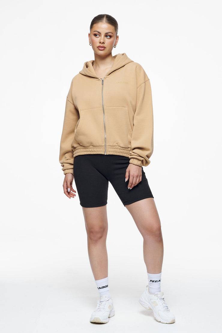 Pegador Valinda Cropped Zip Hoodie Vintage Washed Espresso Gum Fabrikpreis