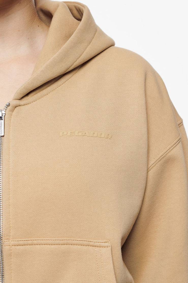 Pegador Valinda Cropped Zip Hoodie Vintage Washed Espresso Gum Fabrikpreis