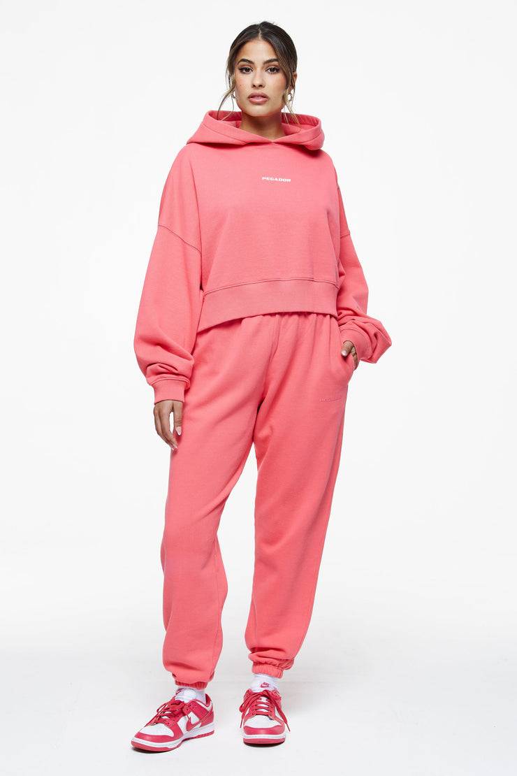 Pegador Culla Logo Oversized Cropped Hoodie Vintage Washed Strawberry Bestseller
