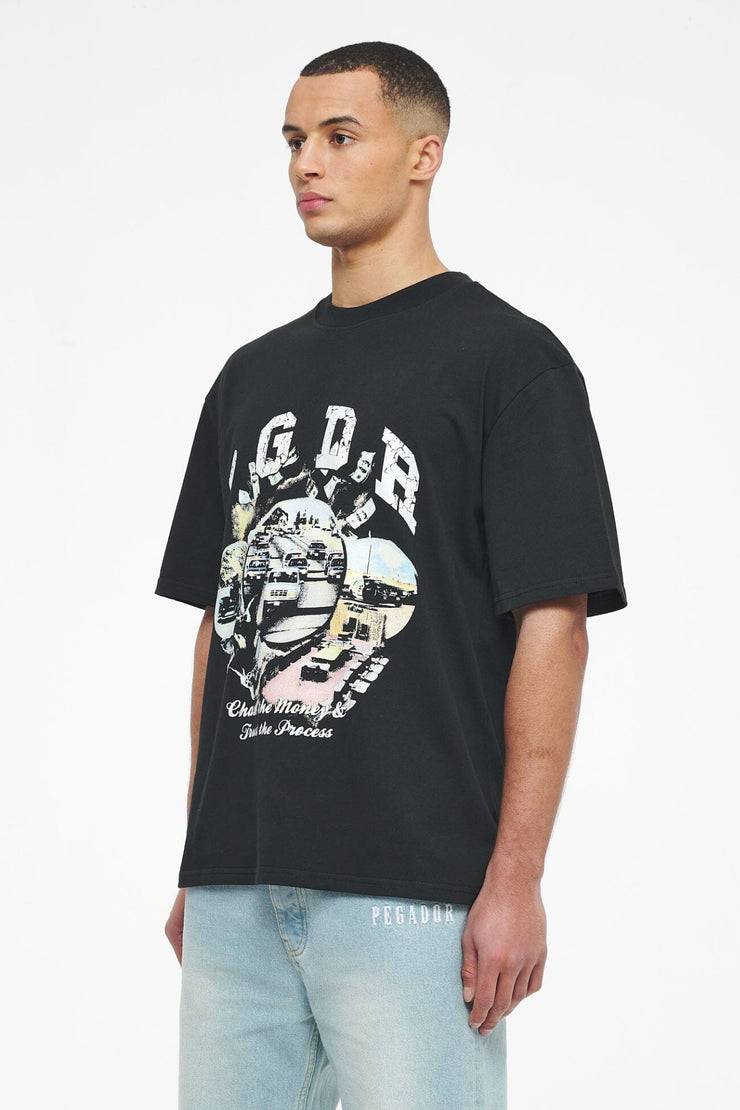 Pegador Reid Oversized Tee Vintage Washed Black Ink Outlet