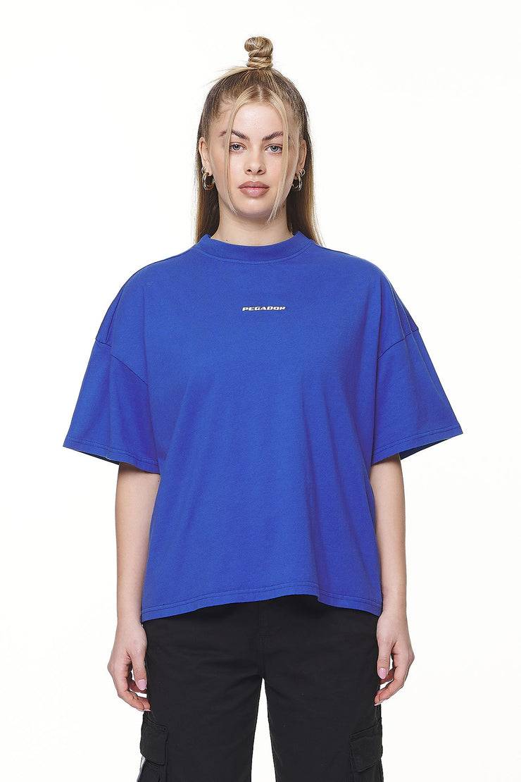 Pegador Arendal Logo Heavy Oversized Tee Washed True Blue White Lagerräumung