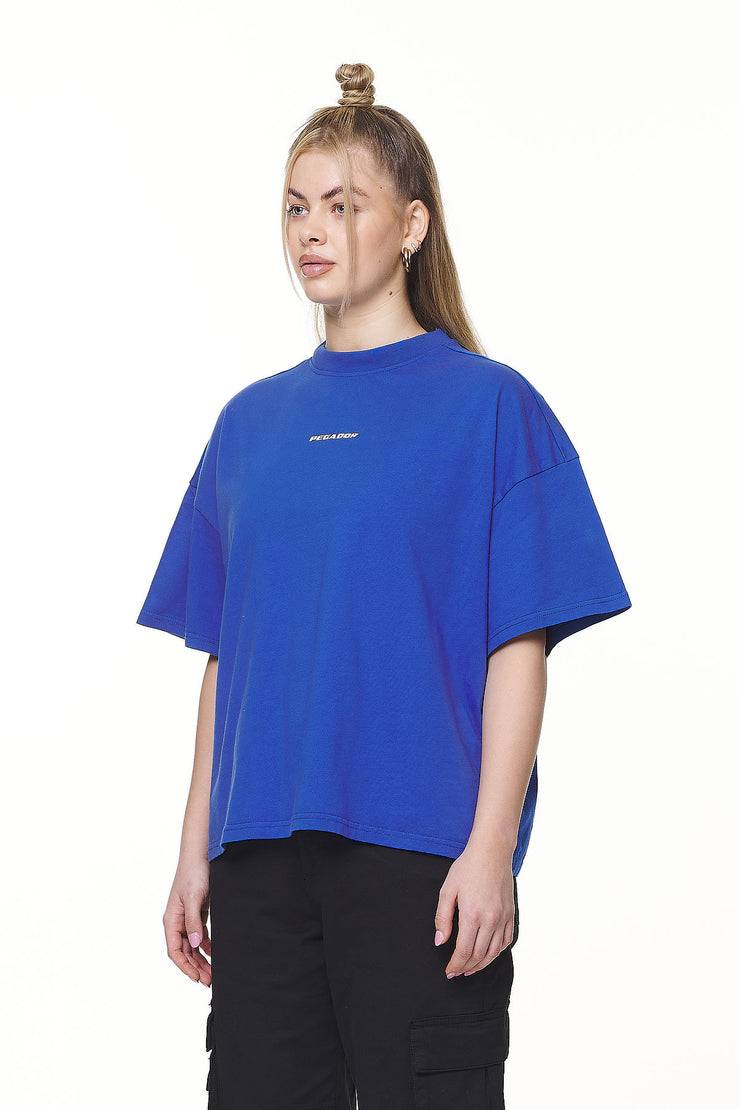 Pegador Arendal Logo Heavy Oversized Tee Washed True Blue White Lagerräumung