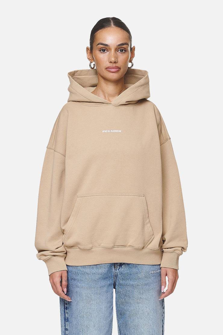 Pegador Atna Logo Oversized Hoodie Washed Safari Sand White Online Outlet