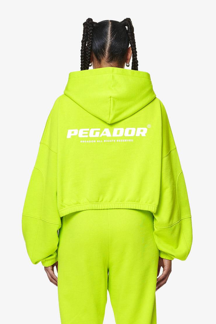 Pegador Skei Logo Oversized Cropped Hoodie Washed Lime Yellow Neueste Stile
