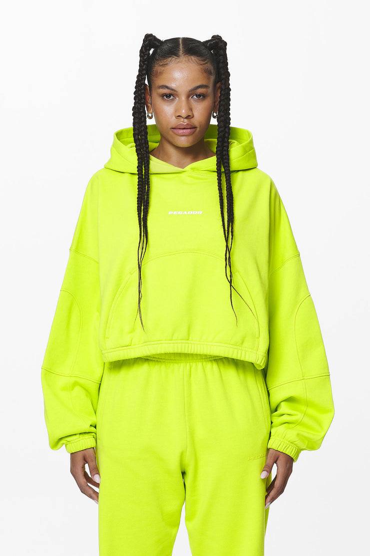 Pegador Skei Logo Oversized Cropped Hoodie Washed Lime Yellow Neueste Stile