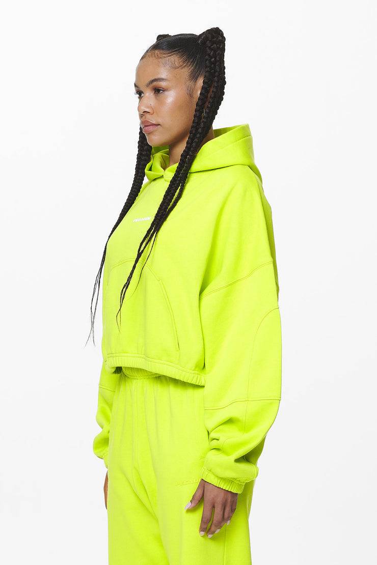 Pegador Skei Logo Oversized Cropped Hoodie Washed Lime Yellow Neueste Stile