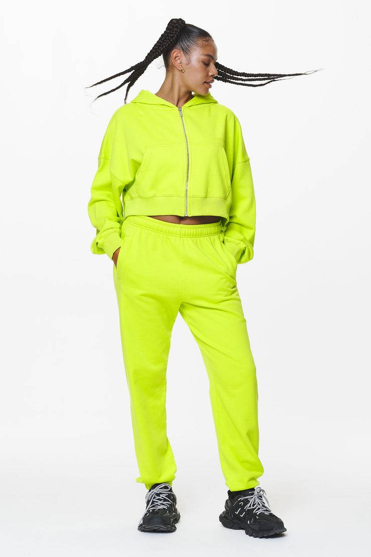 Pegador Marla Cropped Zip Hoodie Washed Lime Yellow Gum Riesige Rabatte