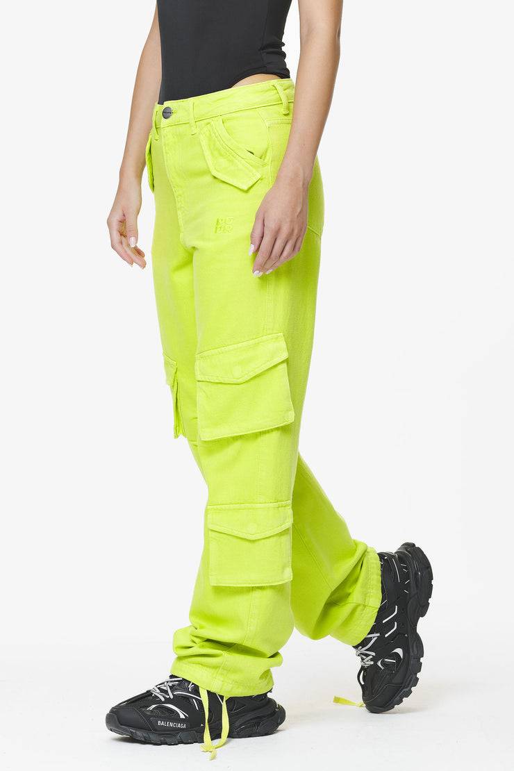 Pegador Maloy Cargo Wide Jeans Washed Lime Yellow Clearance-Verkauf