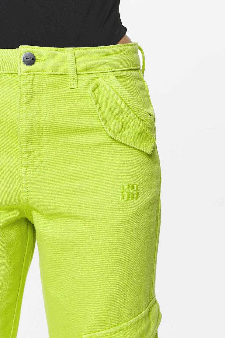 Pegador Maloy Cargo Wide Jeans Washed Lime Yellow Clearance-Verkauf