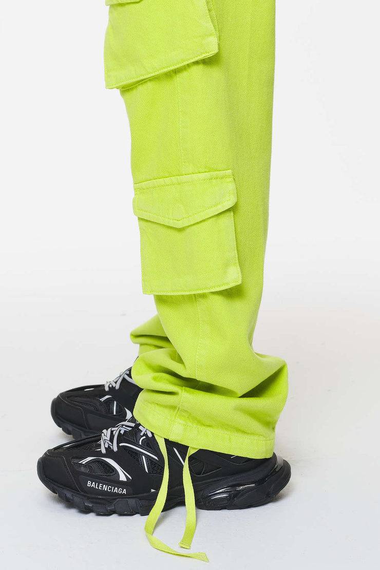 Pegador Maloy Cargo Wide Jeans Washed Lime Yellow Clearance-Verkauf