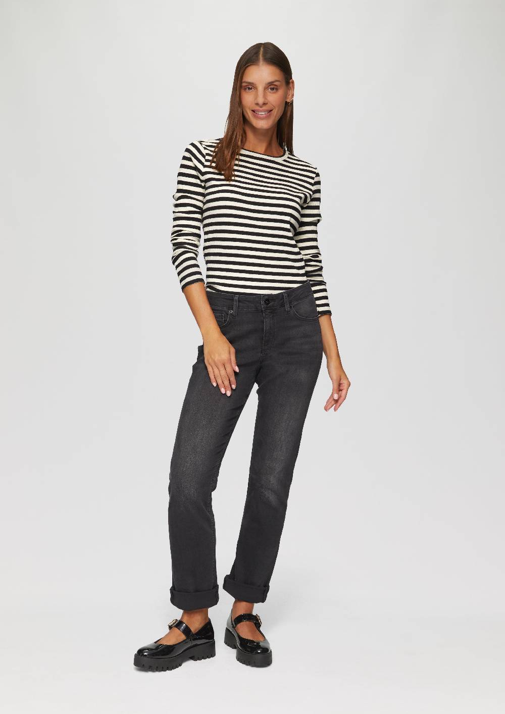 s.Oliver Geripptes Longsleeve im Slim Fit Vierteljährliche Förderung
