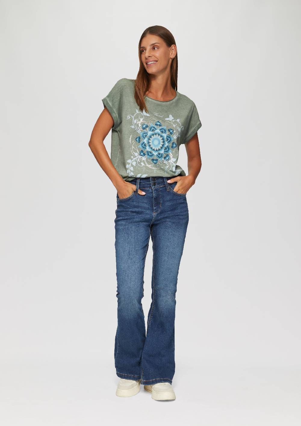 s.Oliver Gewaschenes T-Shirt mit Frontprint 50% Rabatt mit kostenlosem Versand