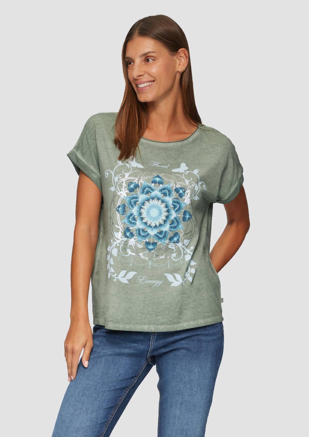 s.Oliver Gewaschenes T-Shirt mit Frontprint 50% Rabatt mit kostenlosem Versand