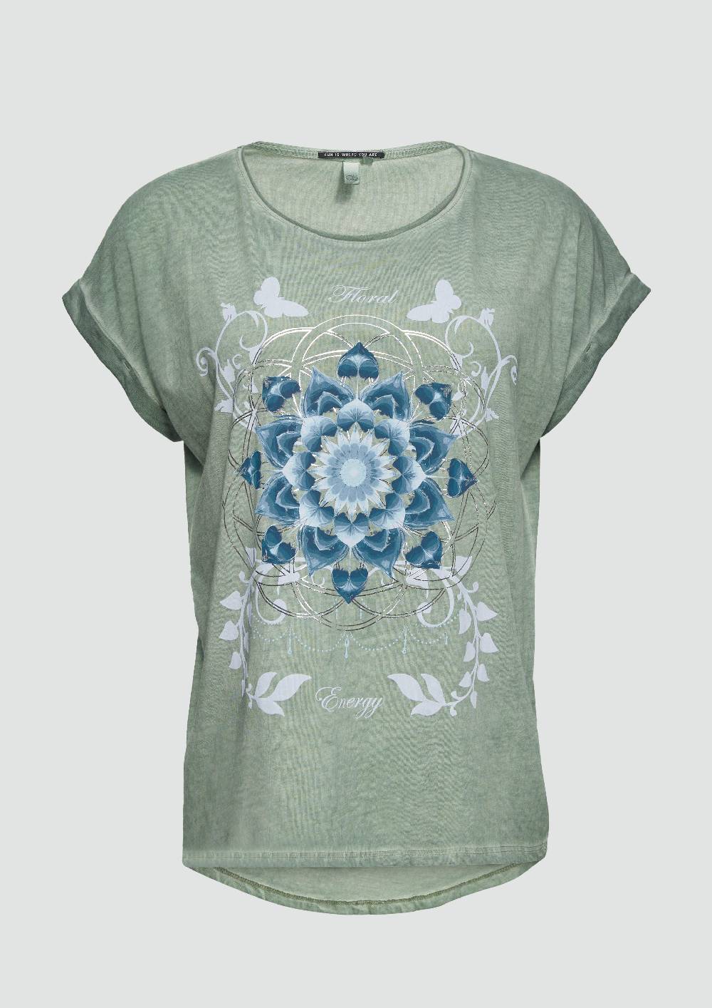 s.Oliver Gewaschenes T-Shirt mit Frontprint 50% Rabatt mit kostenlosem Versand