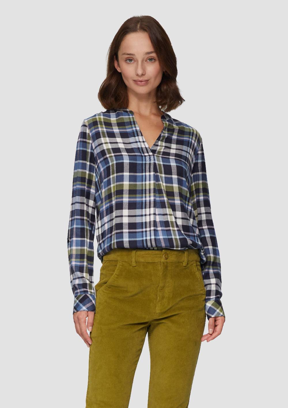 s.Oliver Karierte Bluse aus Viskosemix und Krempel-Detail Clearance-Verkauf