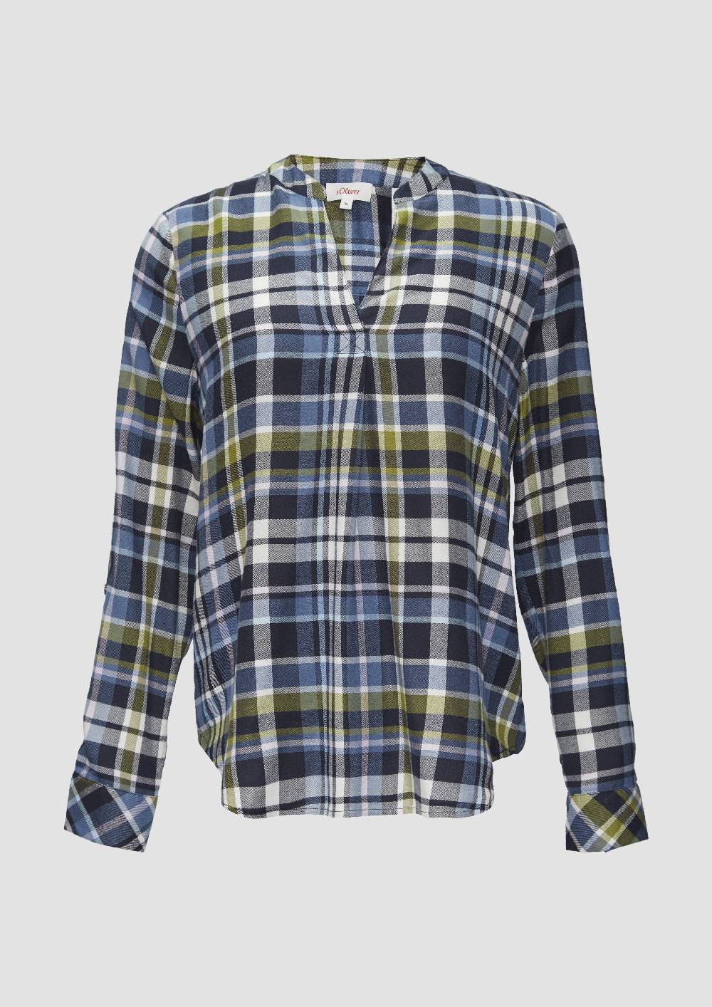 s.Oliver Karierte Bluse aus Viskosemix und Krempel-Detail Clearance-Verkauf