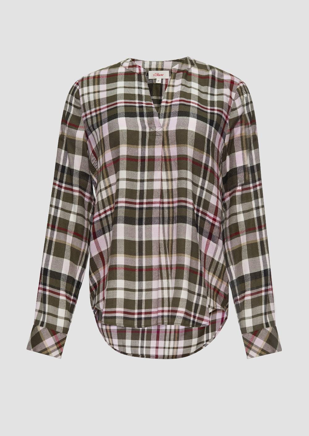 s.Oliver Karierte Bluse aus Viskosemix und Krempel-Detail Kostenloser Versand