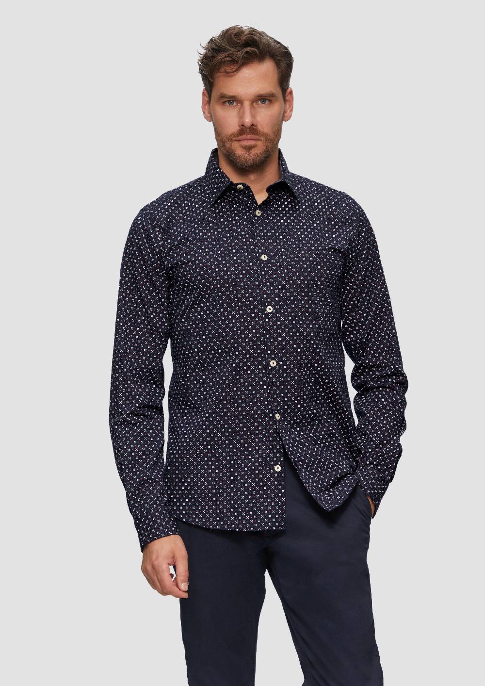 s.Oliver Slim Fit: Gemustertes Hemd aus Baumwollmix Exklusivangebot