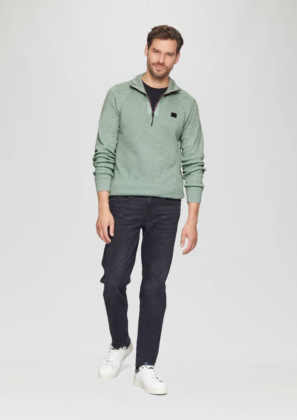 s.Oliver Strickpullover mit Troyer-Kragen und Strukturmix Top Angebot