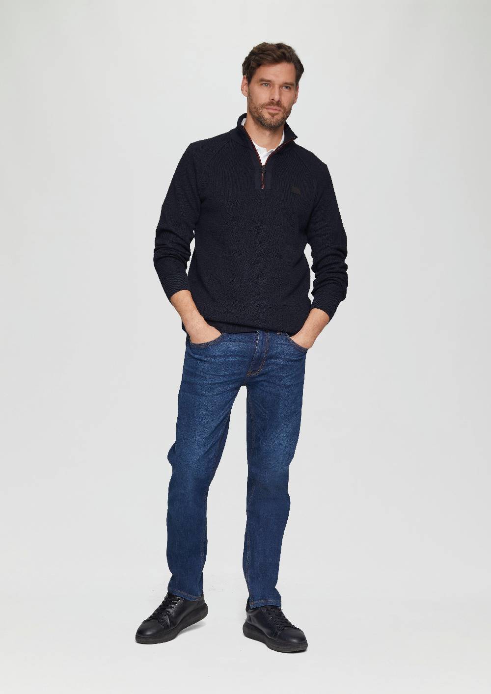s.Oliver Strickpullover mit Troyer-Kragen und Strukturmix Neueste Mode