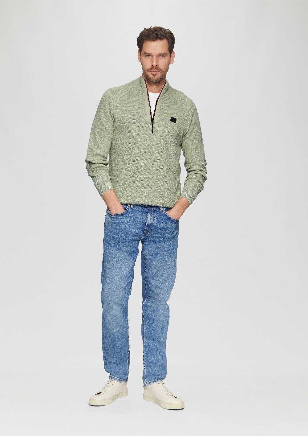 s.Oliver Strickpullover mit Troyer-Kragen und Strukturmix Bestseller