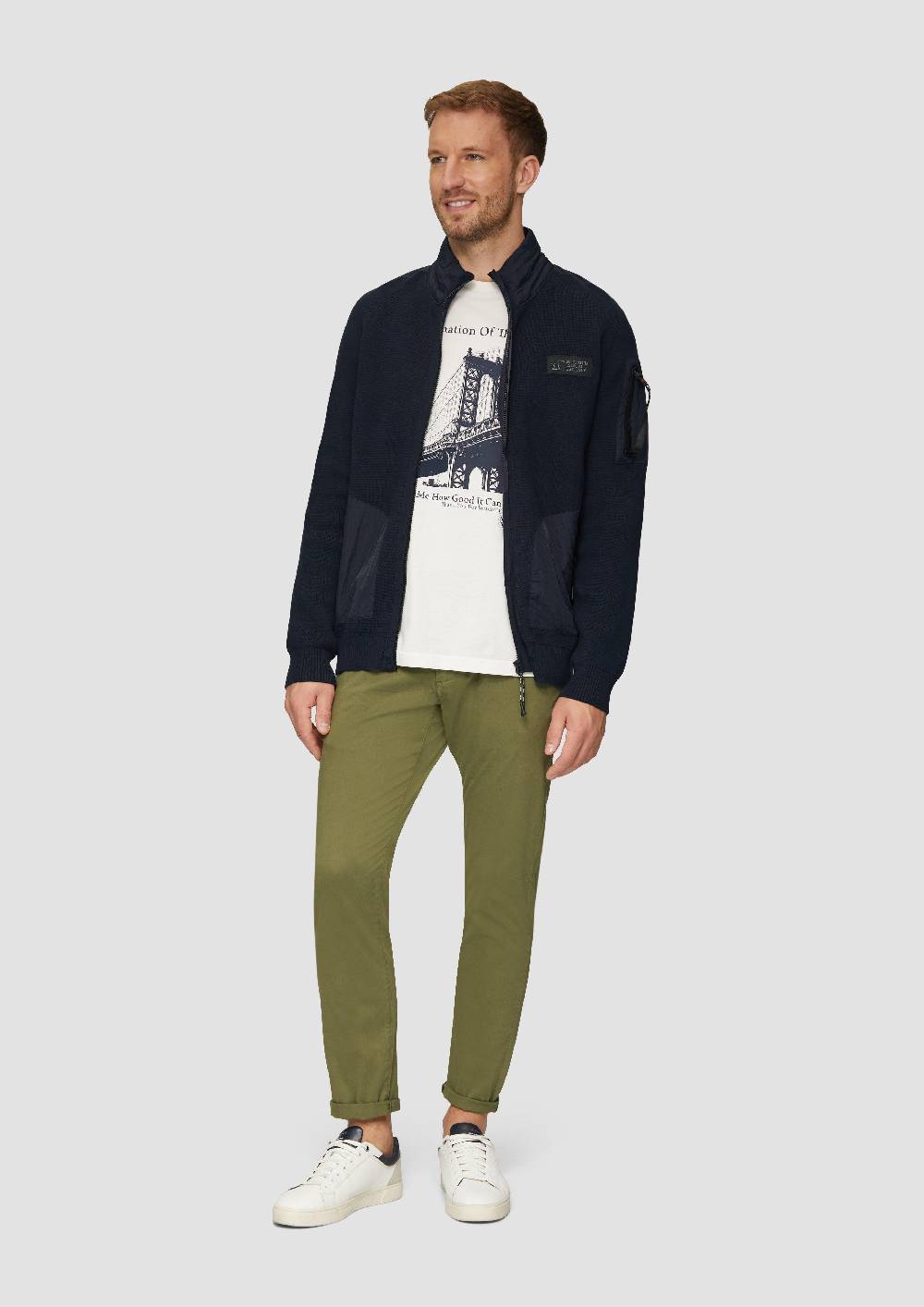s.Oliver Strickjacke im Fabricmix mit Stehkragen Fabrikverkauf