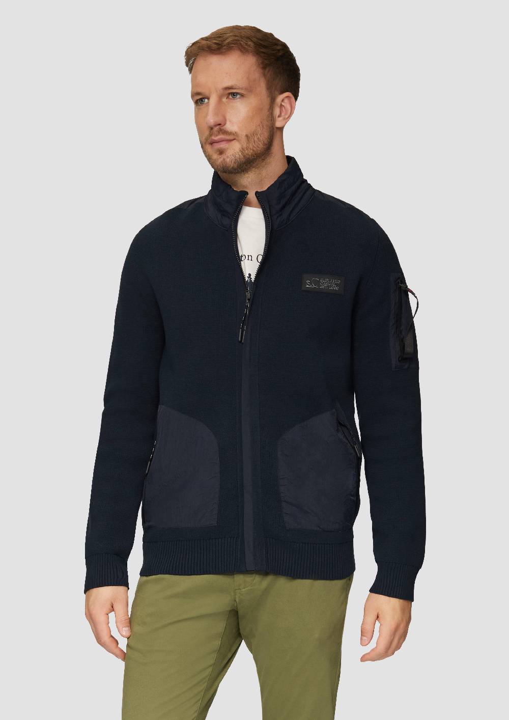 s.Oliver Strickjacke im Fabricmix mit Stehkragen Fabrikverkauf
