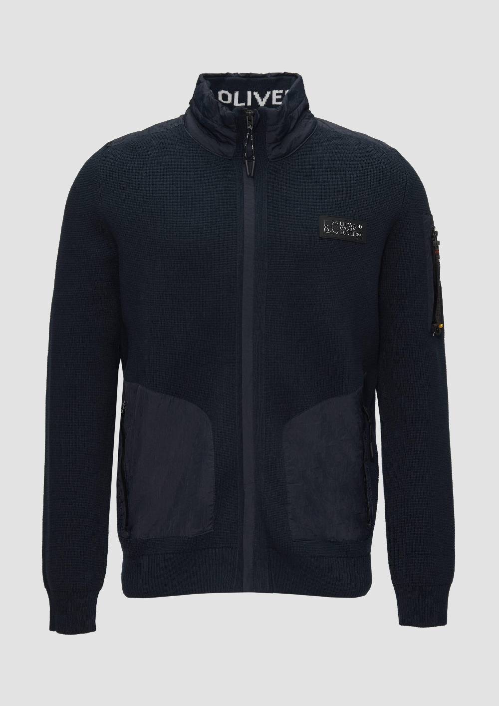 s.Oliver Strickjacke im Fabricmix mit Stehkragen Fabrikverkauf