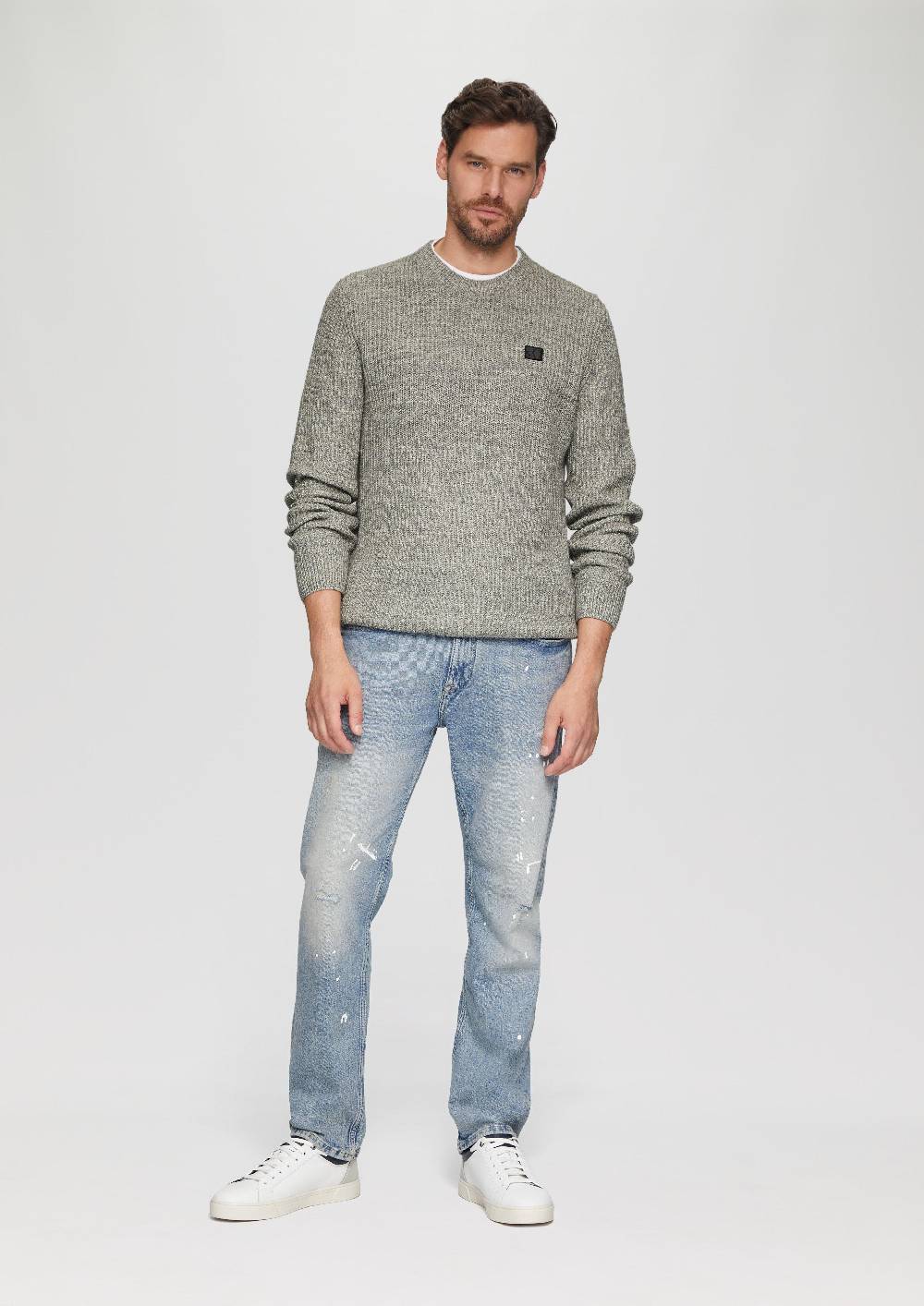 s.Oliver Melierter Pullover mit Patentmuster und Crew Neck Sonderangebot