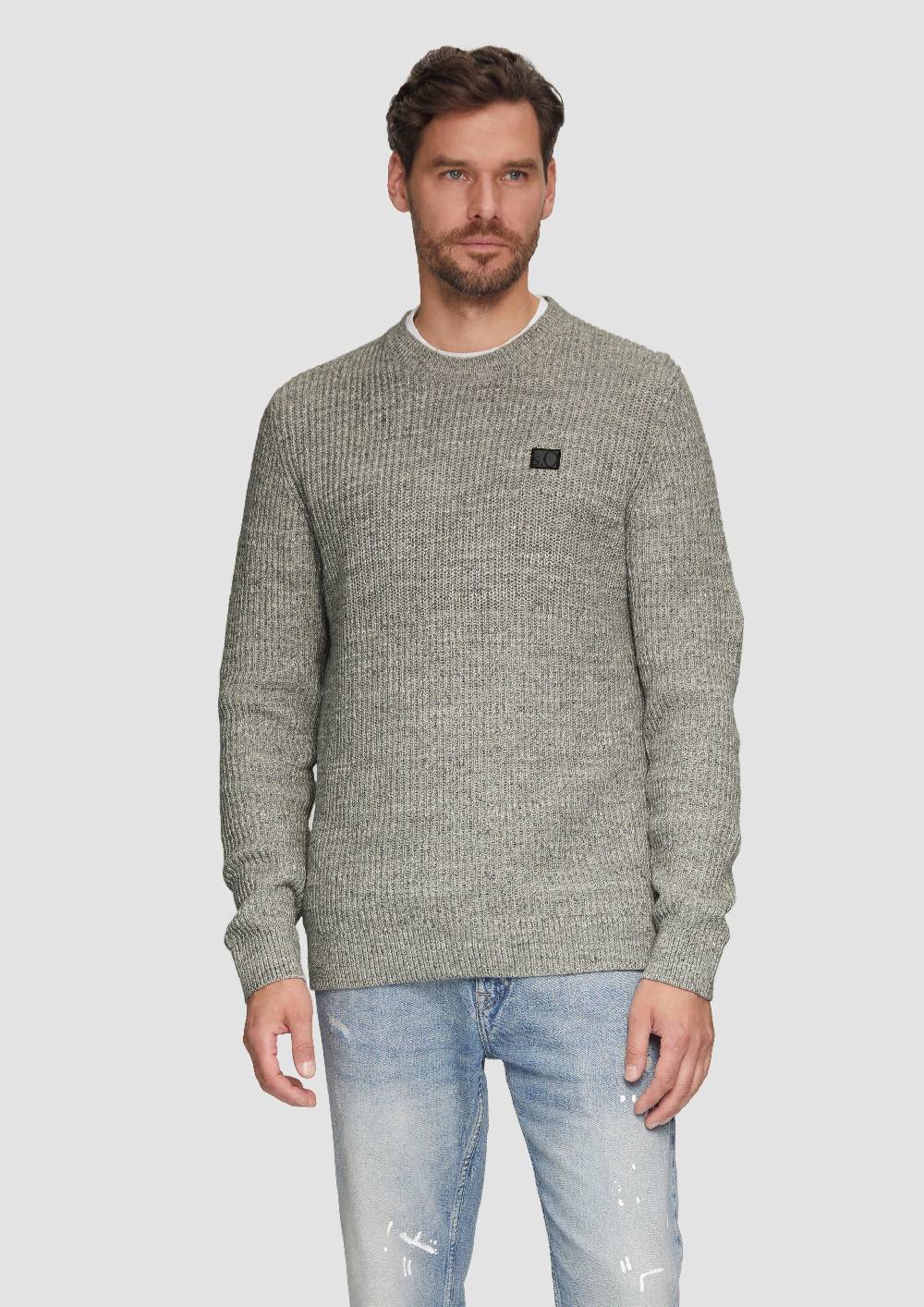 s.Oliver Melierter Pullover mit Patentmuster und Crew Neck Sonderangebot