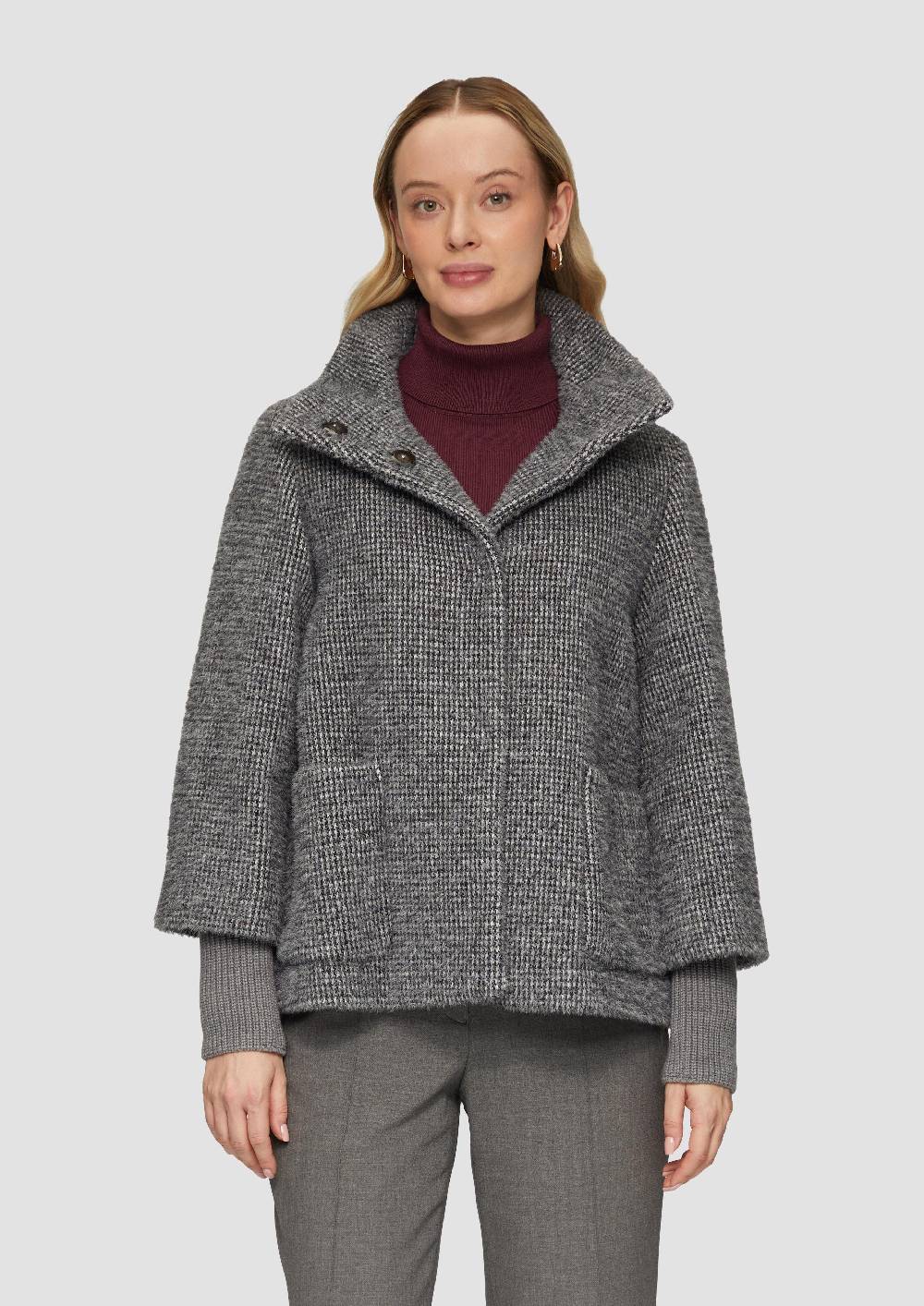 s.Oliver Flauschige Jacke mit Strickbündchen am Ärmel Heißer Verkauf
