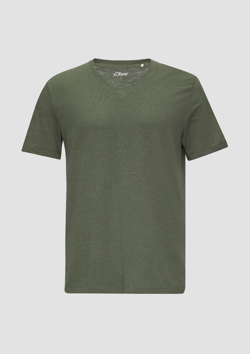 s.Oliver Baumwollshirt mit V-Ausschnitt und Flammgarnstruktur Discount Store für neue Produkte
