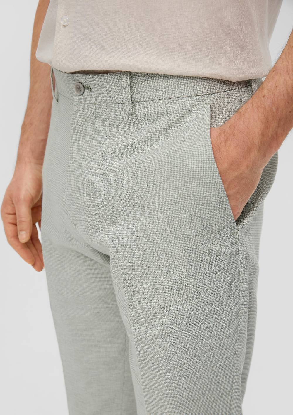 s.Oliver s.O PURE: Anzughose aus Leinenmix mit Hahnentritt-Muster Vatertagsangebot