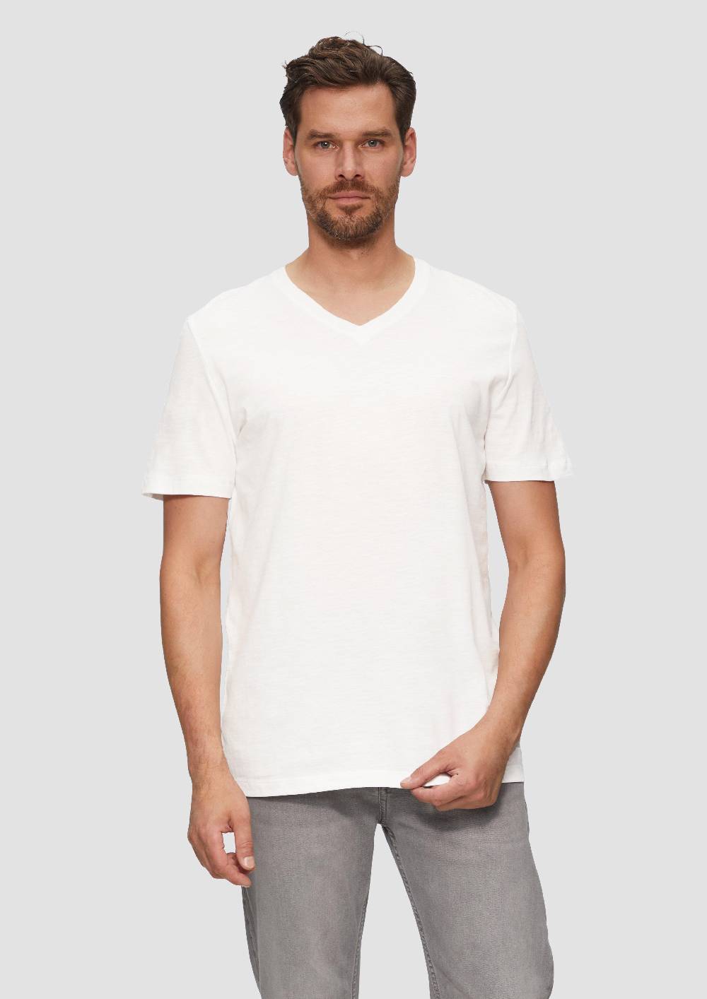 s.Oliver Baumwollshirt mit V-Ausschnitt und Flammgarnstruktur Neueste Stile