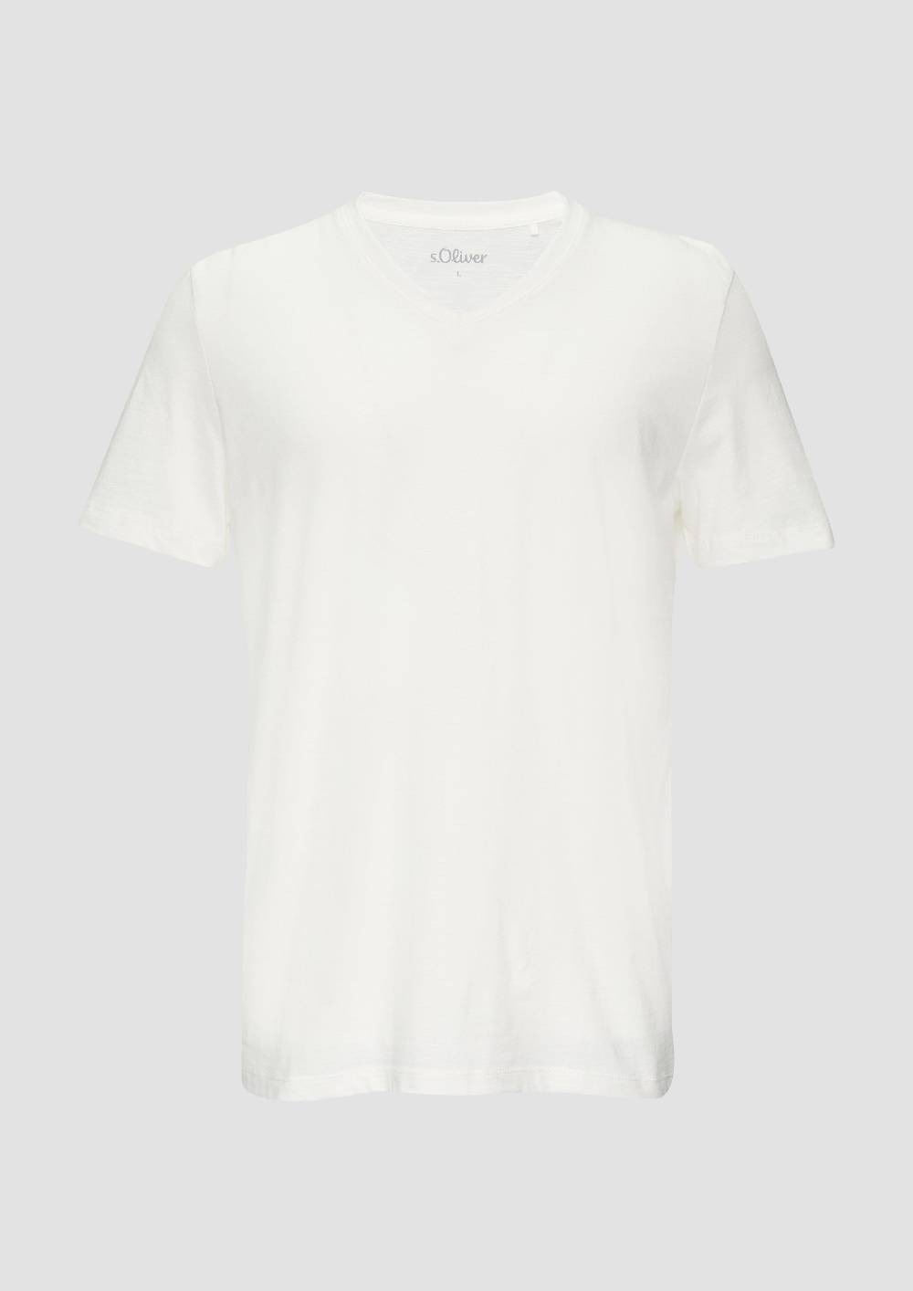 s.Oliver Baumwollshirt mit V-Ausschnitt und Flammgarnstruktur Neueste Stile