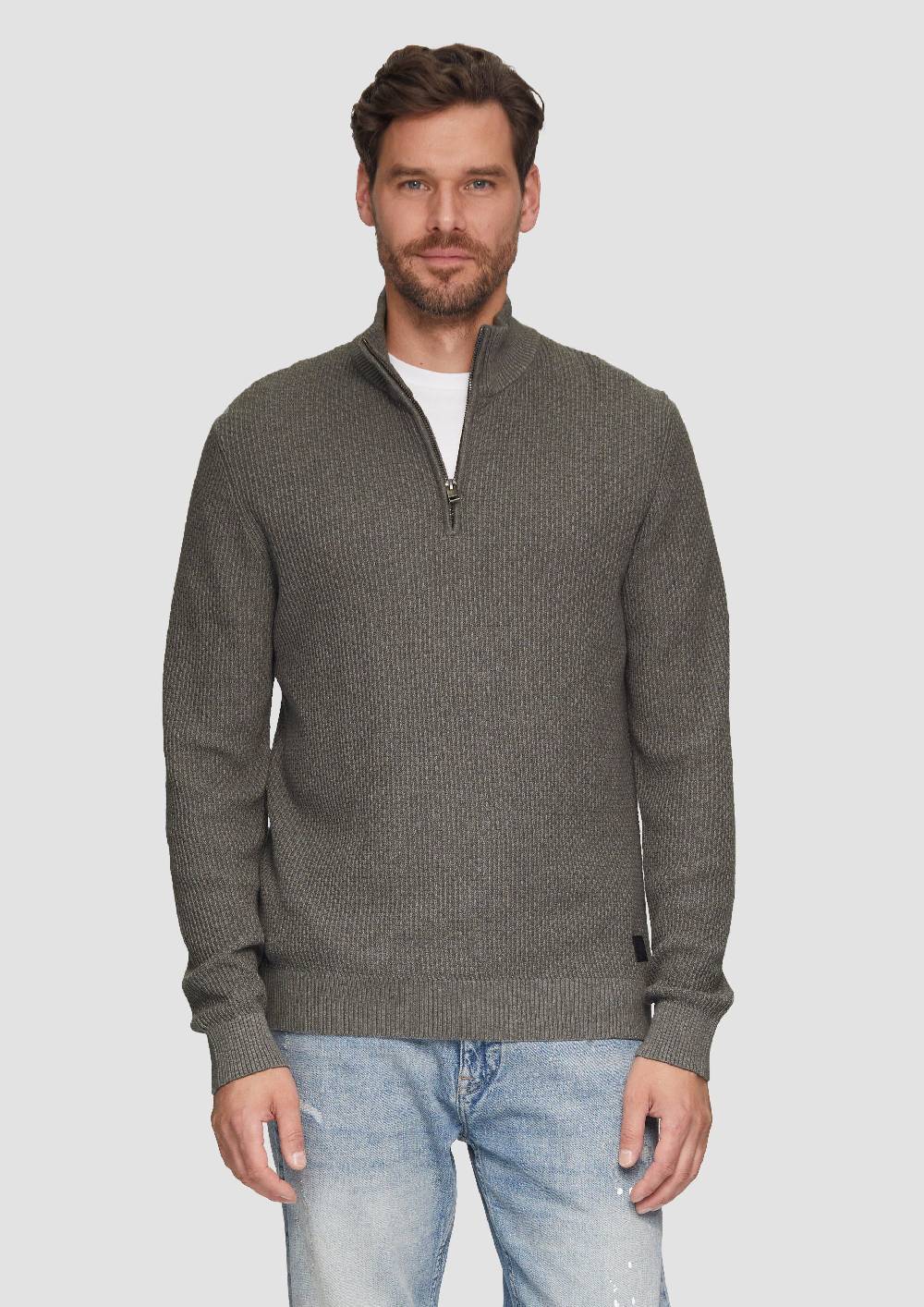 s.Oliver Strickpullover mit Troyerkragen aus Strukturstrick Limitierter Zeitrabatt