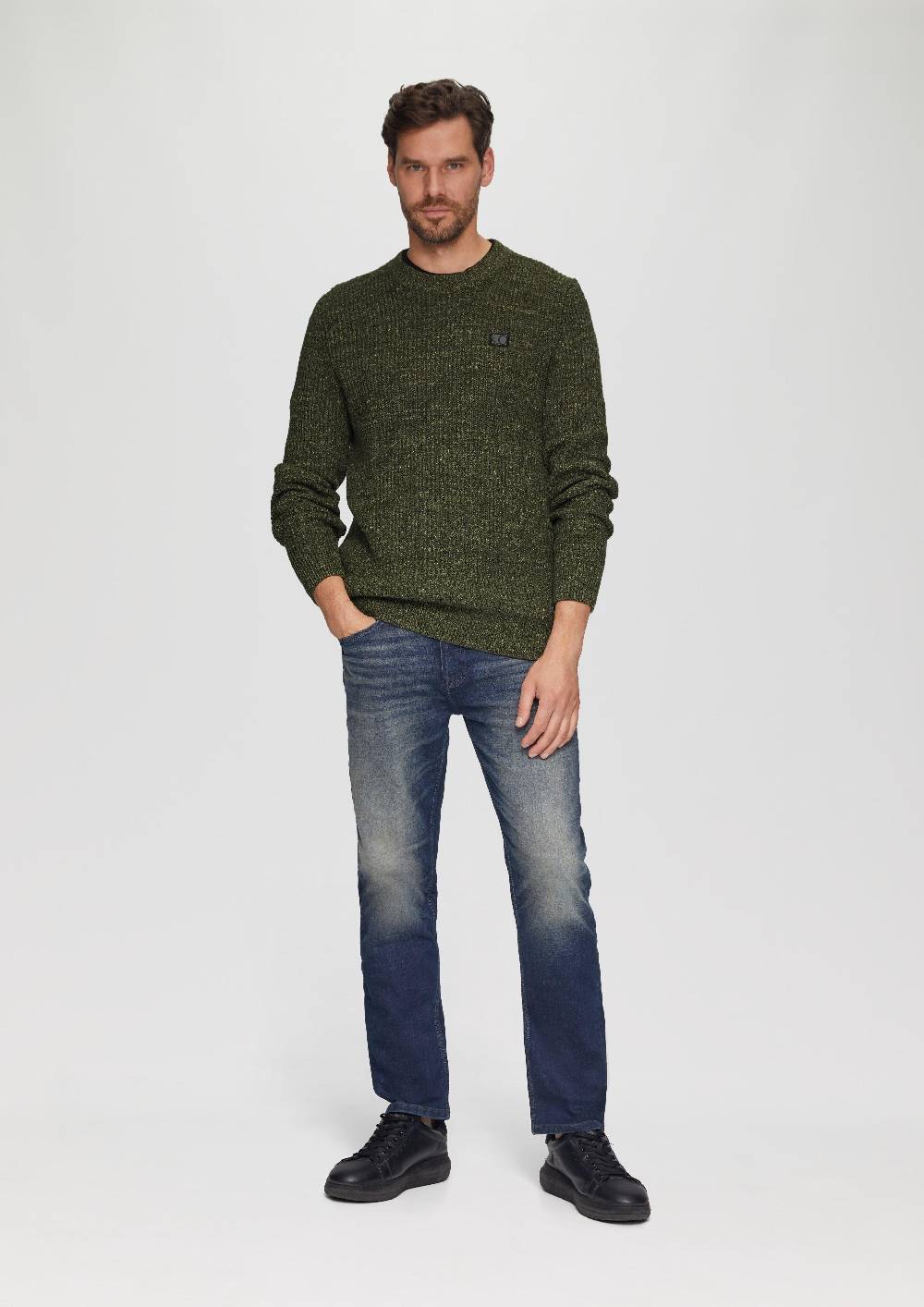 s.Oliver Melierter Pullover mit Patentmuster und Crew Neck Fabrikpreis