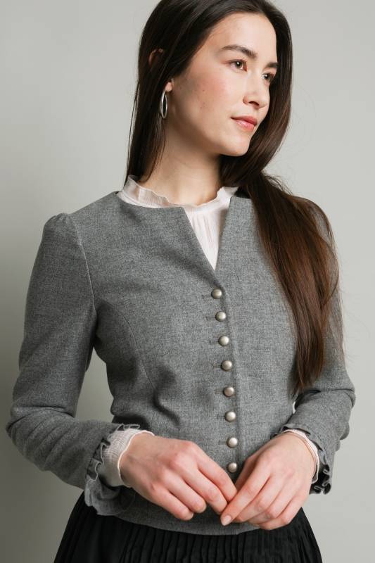 Rockmacherin Ann-Kathrin Spenzerjacke aus Leichtloden mit Rüschenabschluss am Ärmel Limitierter Zeitrabatt