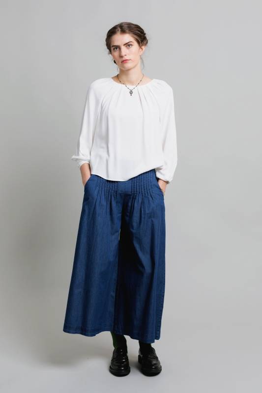 Rockmacherin Sempt Hosenrock aus weichem Denim mit Biesen und Gummizug Neueste Mode