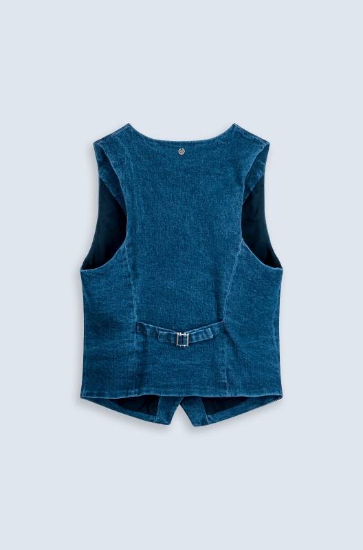 Rockmacherin Resal Damenweste aus Denim im klassischen Stil Kostenlose Rückgabe