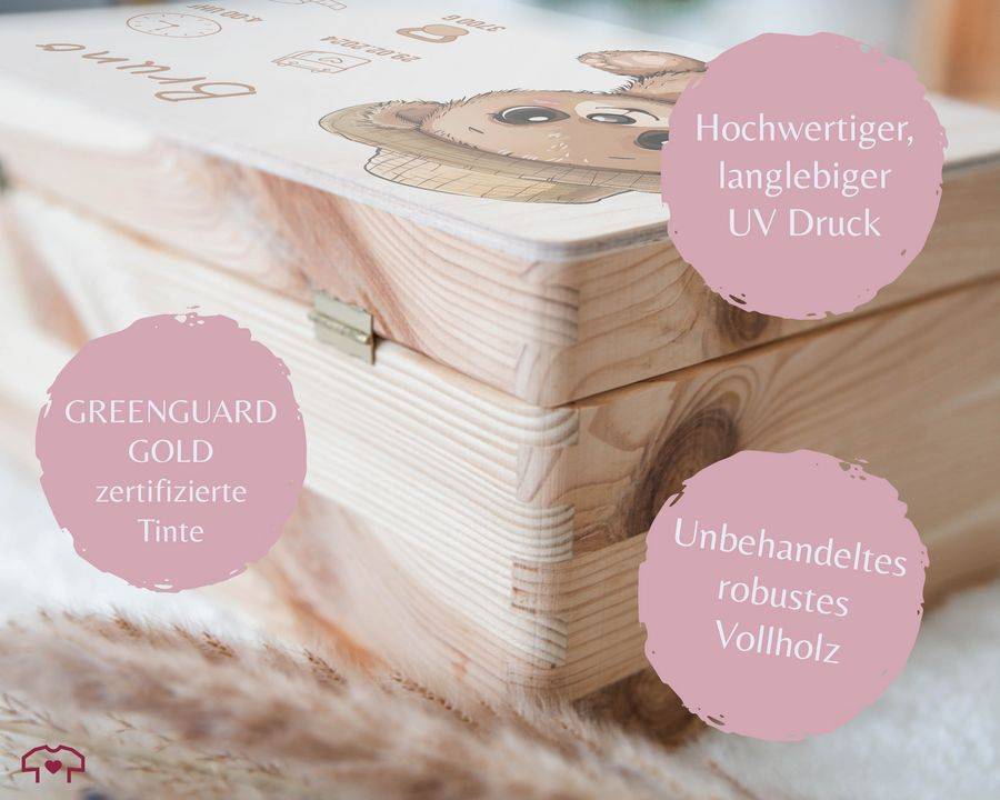 Shirtracer Erinnerungskiste Geburt mit Bär und Name Geschenk Geburt Personalisiert Personalisierte Babybox Shirtracer 2025